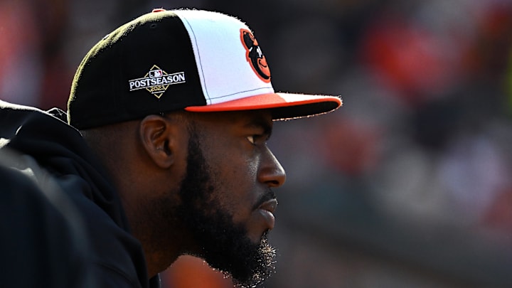 Oct 7, 2023; Baltimore, Maryland, USA; Baltimore Orioles relief pitcher Felix Bautista (74) looks on from the dugout in game one of the ALDS for the 2023 MLB playoffs against the Texas Rangers at Oriole Park at Camden Yards. Mandatory Credit: Tommy Gilligan-Imagn Images Oct 7, 2023; Baltimore, Maryland, USA; Baltimore Orioles relief pitcher Felix Bautista (74) looks on from the dugout in game one of the ALDS for the 2023 MLB playoffs against the Texas Rangers at Oriole Park at Camden Yards. Mandatory Credit: Tommy Gilligan-Imagn Images