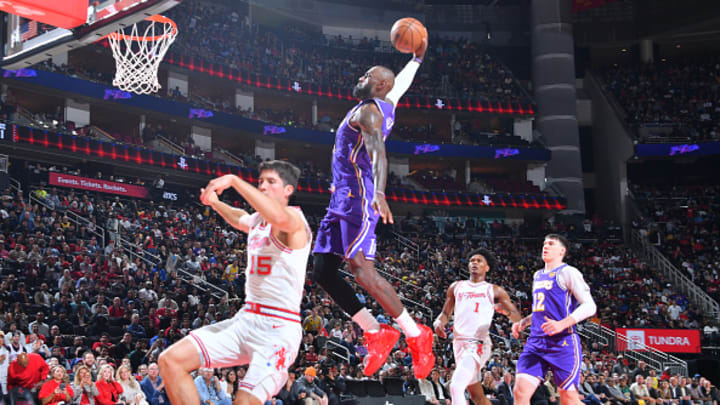 LeBron James threw down some incredible dunks against the Rockets.