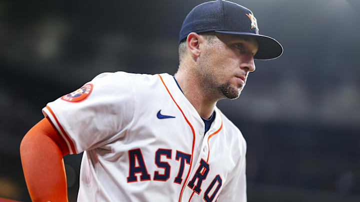 Apr 16, 2024; Houston, Texas, USA; Houston Astros third baseman Alex Bregman (2) walks onto the