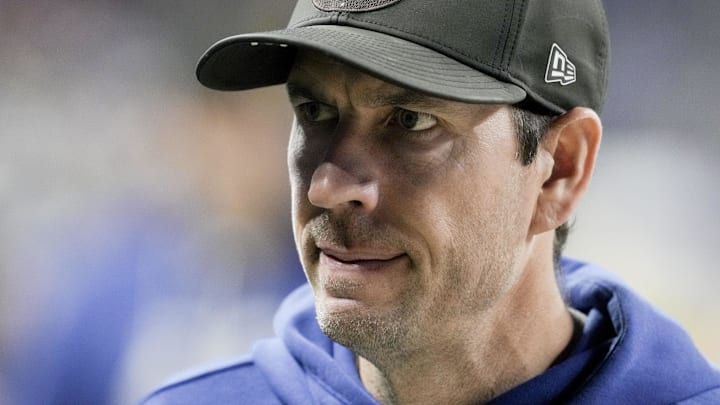 Nov 30, 2025; Indianapolis, Indiana, USA; Indianapolis Colts head coach Shane Steichen walks off the field after the Indianapolis Colts lost to the Houston Texans 20-16 at Lucas Oil Stadium. Mandatory Credit: Christine Tannous-USA TODAY Network via Imagn Images