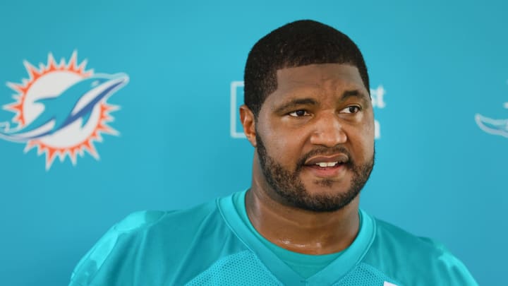 Miami Dolphins defensive tackle Calais Campbell faced his former team, the Atlanta Falcons, in joint practices last week. Miami Dolphins defensive tackle Calais Campbell faced his former team, the Atlanta Falcons, in joint practices last week.