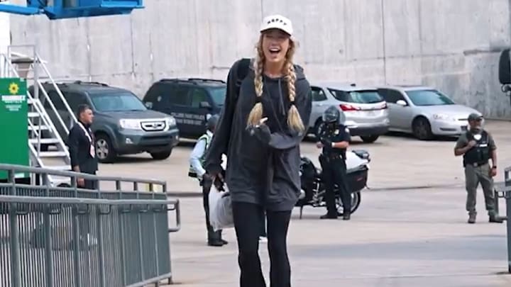Indiana Fever guard Sophie Cunningham arrives before her team's game against the Atlanta Dream on June 10, 2025. Indiana Fever guard Sophie Cunningham arrives before her team's game against the Atlanta Dream on June 10, 2025.