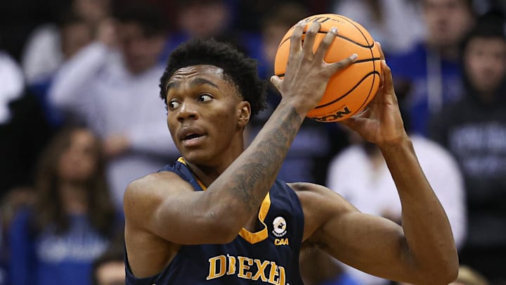Dec 14, 2022; Newark, New Jersey, USA; Drexel Dragons forward Amari Williams (22) secures the ball