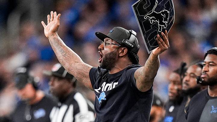 Detroit Lions defensive coordinator Kelvin Sheppard reacts to a play against the New York Giants during the first half at Ford Field in Detroit on Sunday, Nov. 23, 2025. Detroit Lions defensive coordinator Kelvin Sheppard reacts to a play against the New York Giants during the first half at Ford Field in Detroit on Sunday, Nov. 23, 2025.
