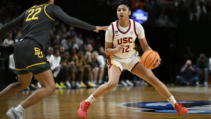 Mar 30, 2024; Portland, OR, USA; USC Trojans guard JuJu Watkins (12) steps back.