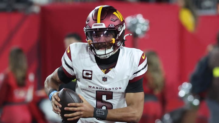 Washington Commanders quarterback Jayden Daniels is a solid bet to find the end zone this week.