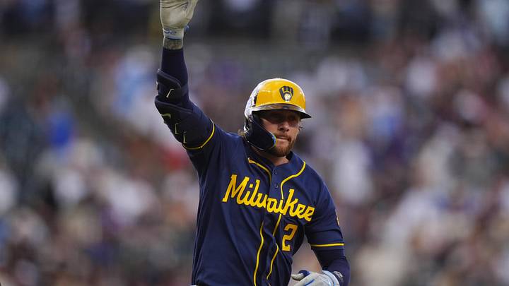 Jun 6, 2026; Denver, Colorado, USA; Milwaukee Brewers second baseman Brice Turang (2) celebrates his solo home run in the first inning against the Colorado Rockies at Coors Field. Mandatory Credit: Ron Chenoy-Imagn Images Jun 6, 2026; Denver, Colorado, USA; Milwaukee Brewers second baseman Brice Turang (2) celebrates his solo home run in the first inning against the Colorado Rockies at Coors Field. Mandatory Credit: Ron Chenoy-Imagn Images