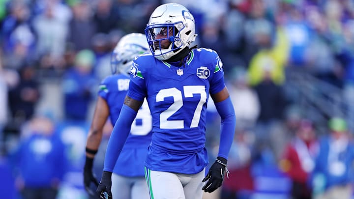 Seattle Seahawks cornerback Riq Woolen reacts after a play during the second half against the Minnesota Vikings.
