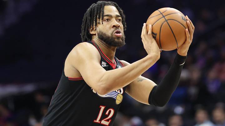 Mar 3, 2026; Philadelphia, Pennsylvania, USA; Philadelphia 76ers forward Trendon Watford (12) shoots against the San Antonio Spurs during the fourth quarter at Xfinity Mobile Arena. Mandatory Credit: Bill Streicher-Imagn Images