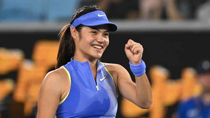 Emma Raducanu during her first round match of the 2026 Australian Open.