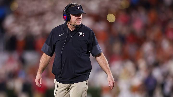 Nov 15, 2025; Athens, Georgia, USA; Georgia Bulldogs head coach Kirby Smart looks on in the second half against the Texas Longhorns  at Sanford Stadium. Mandatory Credit: Brett Davis-Imagn Images