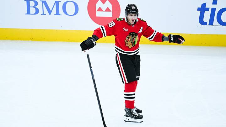 Oct 10, 2026; Chicago, Illinois, USA;  Chicago Blackhawks right wing Patrick Kane (88) during the third period against the Carolina Hurricanes at the United Center.  Mandatory Credit: Matt Marton-Imagn Images