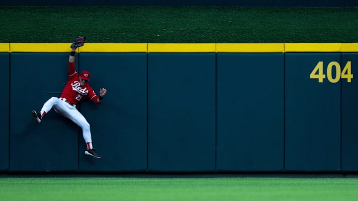 Cincinnati Reds centerfielder TJ Friedl (29) catches a fly ball