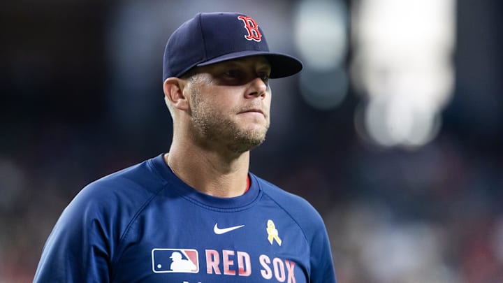 Sep 7, 2025; Phoenix, Arizona, USA; Boston Red Sox pitching coach Andrew Bailey against the Arizona Diamondbacks at Chase Field. Mandatory Credit: Mark J. Rebilas-Imagn Images