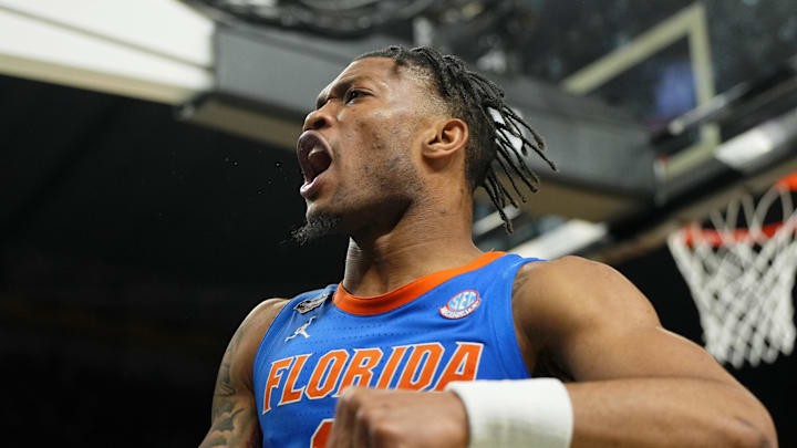 Apr 7, 2025; San Antonio, TX, USA; Florida Gators guard Alijah Martin (15) reacts after a play against the Houston Cougars during the second half of the national championship game of the Final Four of the 2025 NCAA Tournament at the Alamodome. Mandatory Credit: Bob Donnan-Imagn Images Apr 7, 2025; San Antonio, TX, USA; Florida Gators guard Alijah Martin (15) reacts after a play against the Houston Cougars during the second half of the national championship game of the Final Four of the 2025 NCAA Tournament at the Alamodome. Mandatory Credit: Bob Donnan-Imagn Images