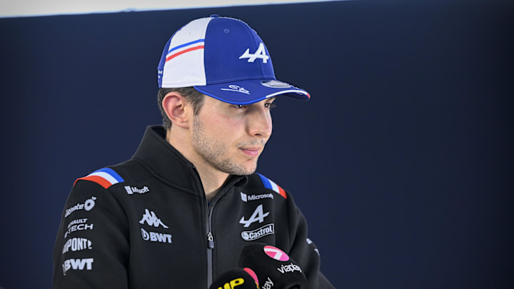 Oct 22, 2022; Austin, Texas, USA; BWT Alpine F1 Team driver Esteban Ocon (31) of Team France is interviewed after the qualifying session for the U.S. Grand Prix at Circuit of the Americas. Mandatory Credit: Jerome Miron-USA TODAY Sports