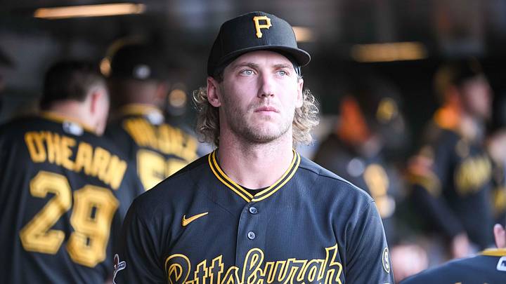 Jun 17, 2026; West Sacramento, California, USA; Pittsburgh Pirates pitcher Braxton Ashcraft (35) looks on from the dugout during the fourth inning of the game against the Athletics at Sutter Health Park. Mandatory Credit: Ed Szczepanski-Imagn Images