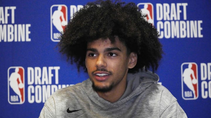May 14, 2025; Chicago, Il, USA; Asa Newell talks to the media during the 2025 NBA Draft Combine at Marriott Marquis Chicago. Mandatory Credit: David Banks-Imagn Images May 14, 2025; Chicago, Il, USA; Asa Newell talks to the media during the 2025 NBA Draft Combine at Marriott Marquis Chicago. Mandatory Credit: David Banks-Imagn Images