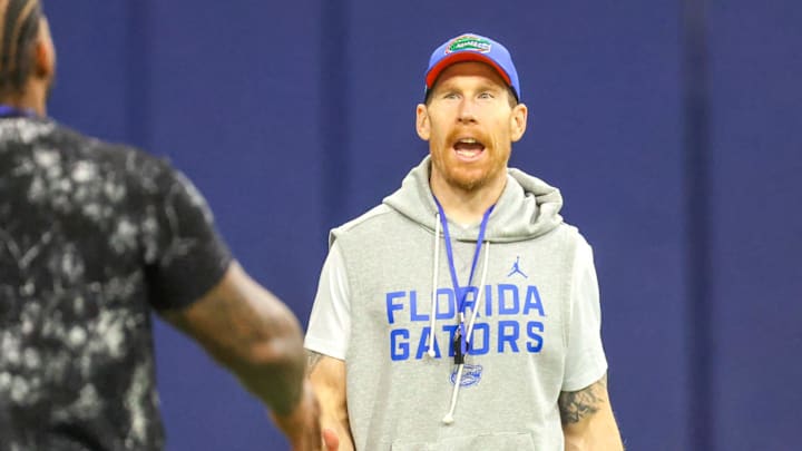 Florida offensive line coach Phil Trautwein is shown during spring practice at Sanders Practice Fields in Gainesville, FL on Thursday, March 12, 2026. [Alan Youngblood/Gainesville Sun]