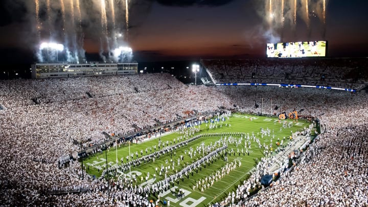 A pre-game view of the Penn State White Out against the Auburn Tigers in 2021 at Beaver Stadium. 