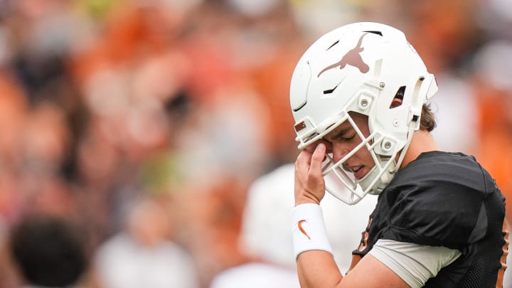 April 20, 2024; Austin, Texas, USA: exas Longhorns quarterback Arch Manning (16) warms up ahead of the Longhorns' spring Orange and White game at Darrell K Royal Texas Memorial Stadium. Mandatory Credit: Sara Diggins-USA Today Sports via American Statesman April 20, 2024; Austin, Texas, USA: exas Longhorns quarterback Arch Manning (16) warms up ahead of the Longhorns' spring Orange and White game at Darrell K Royal Texas Memorial Stadium. Mandatory Credit: Sara Diggins-USA Today Sports via American Statesman