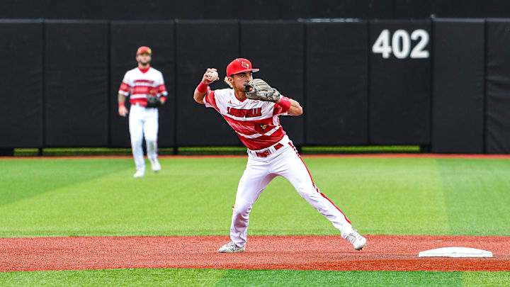 Louisville baseball player vs. Miami in game two of the 2025 Louisville Super Regional. Louisville baseball player vs. Miami in game two of the 2025 Louisville Super Regional.