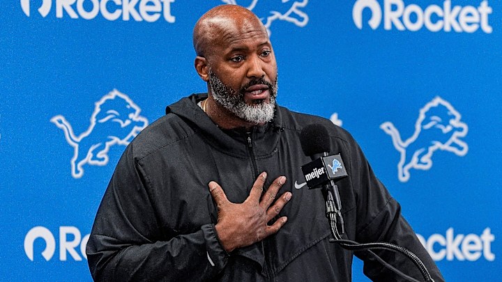 Detroit Lions executive vice president and general manager Brad Holmes speaks during media availability at Meijer Performance Center in Allen Park on Thursday, Jan. 8, 2026.