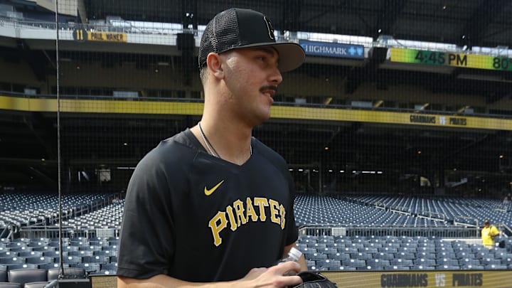 Jul 18, 2023; Pittsburgh, Pennsylvania, USA;  Pittsburgh Pirates pitcher Paul Skenes, the Pirates