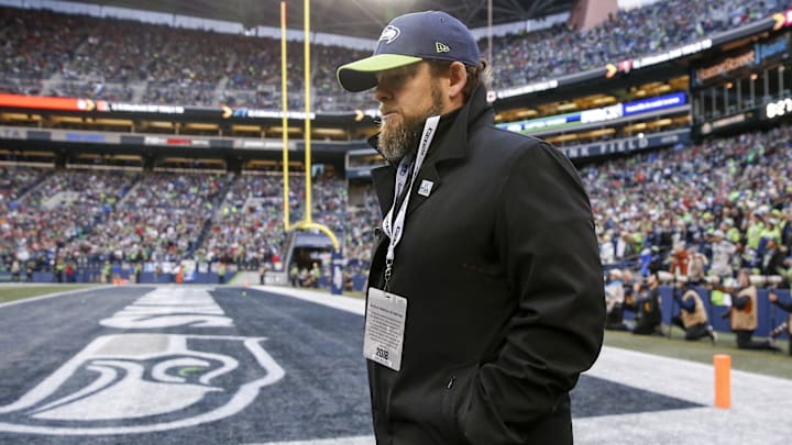Dec 2, 2018; Seattle, WA, USA; Seattle Seahawks general manager John Schneider walks on the Dec 2, 2018; Seattle, WA, USA; Seattle Seahawks general manager John Schneider walks on the