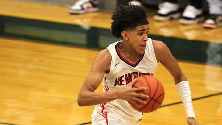 Newport sophomore Taylen Kinney races to the basket during the Ohio Valley Hoops Classic 
