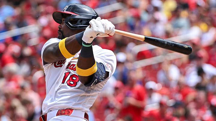 Jun 7, 2026; St. Louis, Missouri, USA; St. Louis Cardinals right fielder Jordan Walker (18) hits a one run double against the Cincinnati Reds during the fifth inning at Busch Stadium. Mandatory Credit: Jeff Curry-Imagn Images Jun 7, 2026; St. Louis, Missouri, USA; St. Louis Cardinals right fielder Jordan Walker (18) hits a one run double against the Cincinnati Reds during the fifth inning at Busch Stadium. Mandatory Credit: Jeff Curry-Imagn Images
