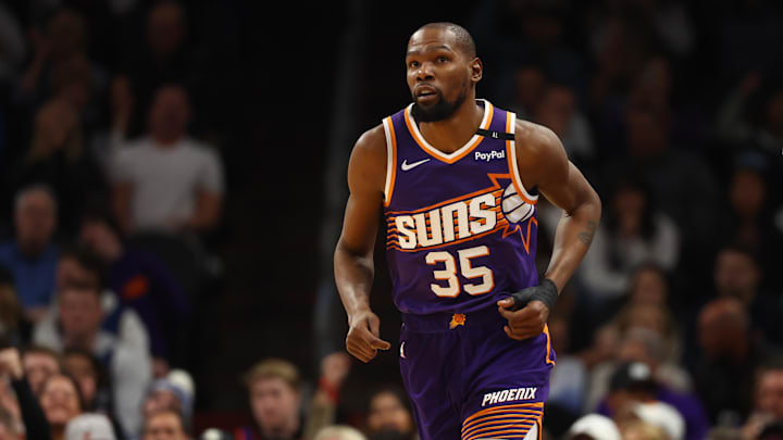 Jan 29, 2025; Phoenix, Arizona, USA; Phoenix Suns forward Kevin Durant (35) against the Minnesota Timberwolves at Footprint Center. Mandatory Credit: Mark J. Rebilas-Imagn Images Jan 29, 2025; Phoenix, Arizona, USA; Phoenix Suns forward Kevin Durant (35) against the Minnesota Timberwolves at Footprint Center. Mandatory Credit: Mark J. Rebilas-Imagn Images