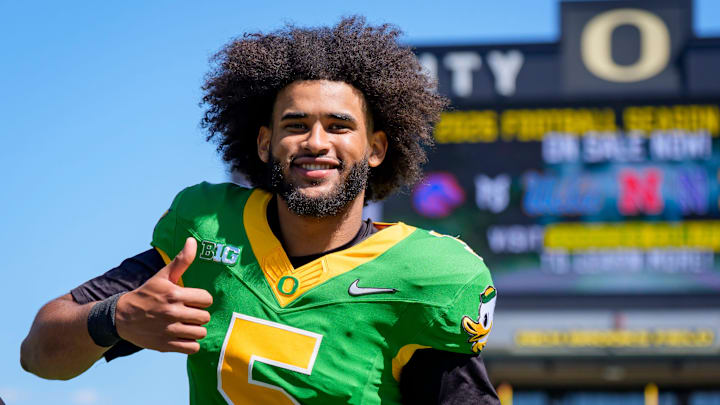Oregon quarterback Dante Moore during the Oregon Ducks' annual spring game.