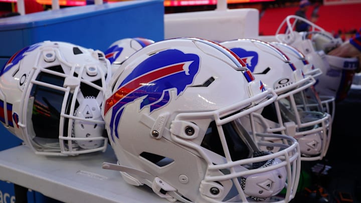 Jan 26, 2025; Kansas City, MO, USA; A detailed view of the Buffalo Bills helmet before the AFC Championship game against the Kansas City Chiefs at GEHA Field at Arrowhead Stadium. Mandatory Credit: Denny Medley-Imagn Images Jan 26, 2025; Kansas City, MO, USA; A detailed view of the Buffalo Bills helmet before the AFC Championship game against the Kansas City Chiefs at GEHA Field at Arrowhead Stadium. Mandatory Credit: Denny Medley-Imagn Images