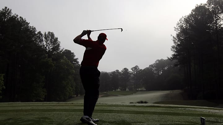 Apr 30, 2013; Greensboro, GA, USA; North Carolina State Wolfpack former basketball player Tom Gugliotta tees off during the Chick-fil-A Challenge at the Reynolds Plantation Resort. Mandatory Credit: Daniel Shirey/CFA-pr via Imagn Images
**HAND OUT PHOTO ** Apr 30, 2013; Greensboro, GA, USA; North Carolina State Wolfpack former basketball player Tom Gugliotta tees off during the Chick-fil-A Challenge at the Reynolds Plantation Resort. Mandatory Credit: Daniel Shirey/CFA-pr via Imagn Images
**HAND OUT PHOTO **