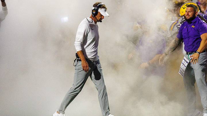 Sep 5, 2026; Baton Rouge, Louisiana, USA; LSU Tigers head coach Lane Kiffin looks on against Clemson Tigers during the first half at Tiger Stadium. Mandatory Credit: Stephen Lew-Imagn Images Sep 5, 2026; Baton Rouge, Louisiana, USA; LSU Tigers head coach Lane Kiffin looks on against Clemson Tigers during the first half at Tiger Stadium. Mandatory Credit: Stephen Lew-Imagn Images