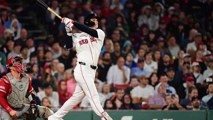 Sep 9, 2026; Boston, Massachusetts, USA; Boston Red Sox designated hitter Roman Anthony (19) hits a two run home run during the fifth inning against the Los Angeles Angels at Fenway Park. Mandatory Credit: Bob DeChiara-Imagn Images Sep 9, 2026; Boston, Massachusetts, USA; Boston Red Sox designated hitter Roman Anthony (19) hits a two run home run during the fifth inning against the Los Angeles Angels at Fenway Park. Mandatory Credit: Bob DeChiara-Imagn Images