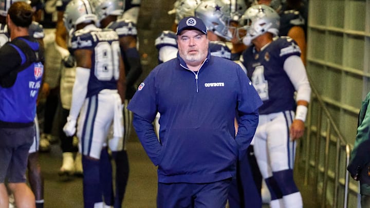 Oct 13, 2024; Arlington, Texas, USA; Dallas Cowboys Head Coach Mike McCarthy comes out of the tunnel prior to the game against the Detroit Lions.