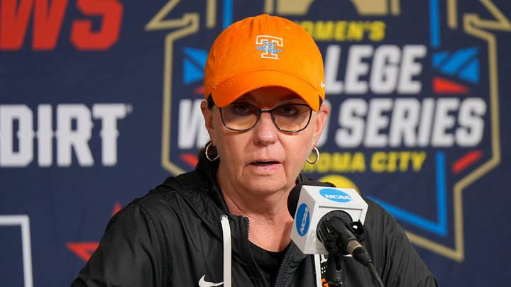 Coach Karen Weekly of Tennessee interviews during the Women’s College World Series (WCWS) media day at Devon Park in Oklahoma City, Wednesday, May 27, 2026.