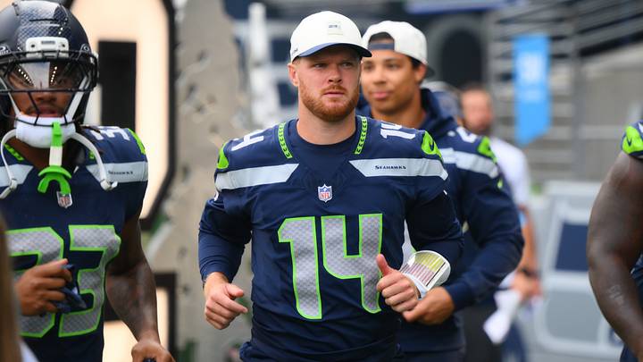 Seattle Seahawks quarterback Sam Darnold (14) before the game against the Dallas Cowboys at Lumen Field. Seattle Seahawks quarterback Sam Darnold (14) before the game against the Dallas Cowboys at Lumen Field.