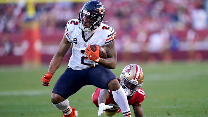 DJ Moore looks for yards after the catch after beating Renardo Green in last year's 38-13 Bears loss to the 49ers.