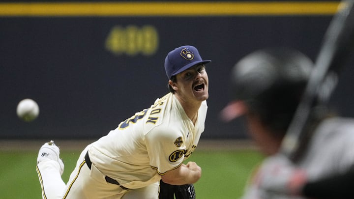 Milwaukee Brewers pitcher Logan Henderson (43) delivers a pitch against the Baltimore Orioles in the first inning at American Family Field on May 20.