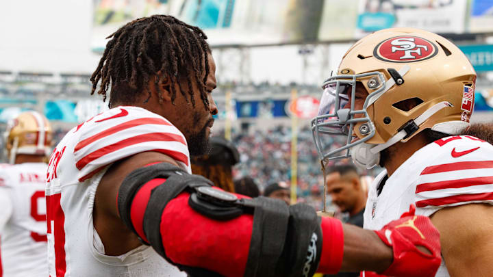 San Francisco 49ers linebacker Dee Greenlaw (57) and safety Talanoa Hufanga (29)