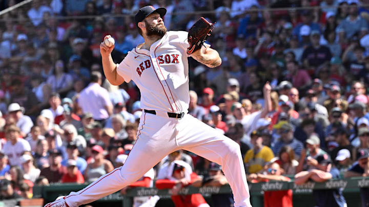 Aug 31, 2025; Boston, Massachusetts, USA; Boston Red Sox starting pitcher Lucas Giolito (54) pitches against the Pittsburgh Pirates during the fourth inning at Fenway Park. Mandatory Credit: Eric Canha-Imagn Images