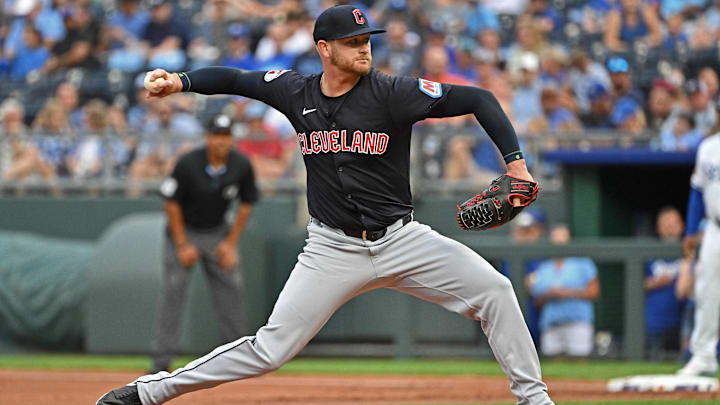 Jun 27, 2024; Kansas City, Missouri, USA; Cleveland Guardians starting pitcher Ben Lively (39) delivers a pitch in the first inning against the Kansas City Royals at Kauffman Stadium. Mandatory Credit: Peter Aiken-Imagn Images Jun 27, 2024; Kansas City, Missouri, USA; Cleveland Guardians starting pitcher Ben Lively (39) delivers a pitch in the first inning against the Kansas City Royals at Kauffman Stadium. Mandatory Credit: Peter Aiken-Imagn Images