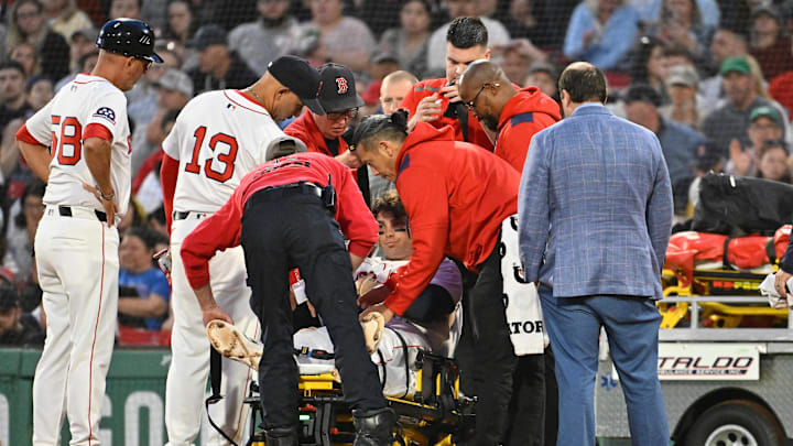 May 2, 2025; Boston, Massachusetts, USA; Boston Red Sox first baseman Triston Casas (36) is taken off the field on a stretcher during the second inning against the Minnesota Twins at Fenway Park. Mandatory Credit: Eric Canha-Imagn Images May 2, 2025; Boston, Massachusetts, USA; Boston Red Sox first baseman Triston Casas (36) is taken off the field on a stretcher during the second inning against the Minnesota Twins at Fenway Park. Mandatory Credit: Eric Canha-Imagn Images