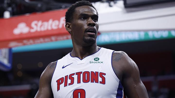 Apr 22, 2026; Detroit, Michigan, USA; Detroit Pistons center Jalen Duren (0) reacts during the second half against the Orlando Magic during game two of the first round of the 2026 NBA Playoffs at Little Caesars Arena. Mandatory Credit: Rick Osentoski-Imagn Images