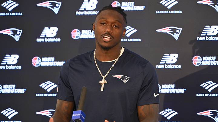 Jun 2, 2026; Foxborough, MA, USA; New England Patriots wide receiver A.J. Brown (1) speaks at a press conference after practice at the team's OTA at Gillette Stadium. Mandatory Credit: Eric Canha-Imagn Images Jun 2, 2026; Foxborough, MA, USA; New England Patriots wide receiver A.J. Brown (1) speaks at a press conference after practice at the team's OTA at Gillette Stadium. Mandatory Credit: Eric Canha-Imagn Images