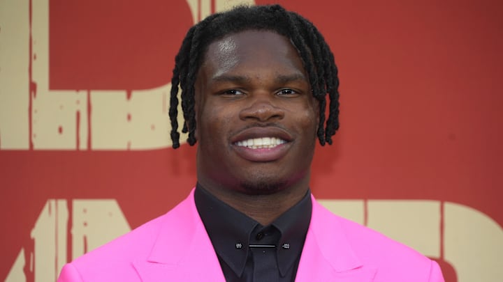  Colorado Buffaloes wide receiver Travis Hunter on the red carpet before the 2025 NFL Draft. 