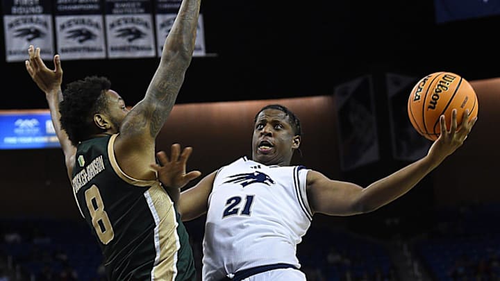 Nevada’s Justin McBride shoots while taking on Colorado State at Lawlor Events Center in Reno on Dec. 21, 2024.